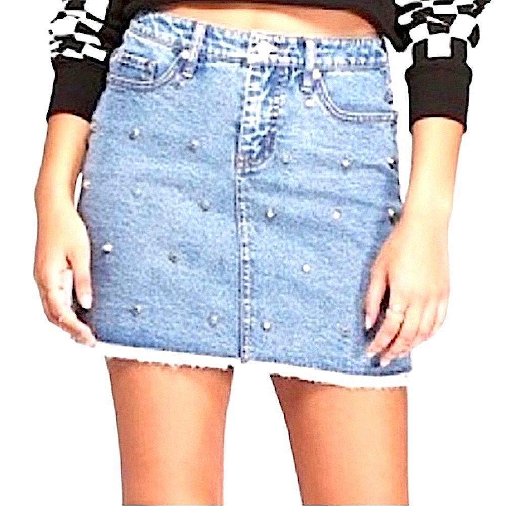 Silver Studded Denim Mini Skirt Sz 2